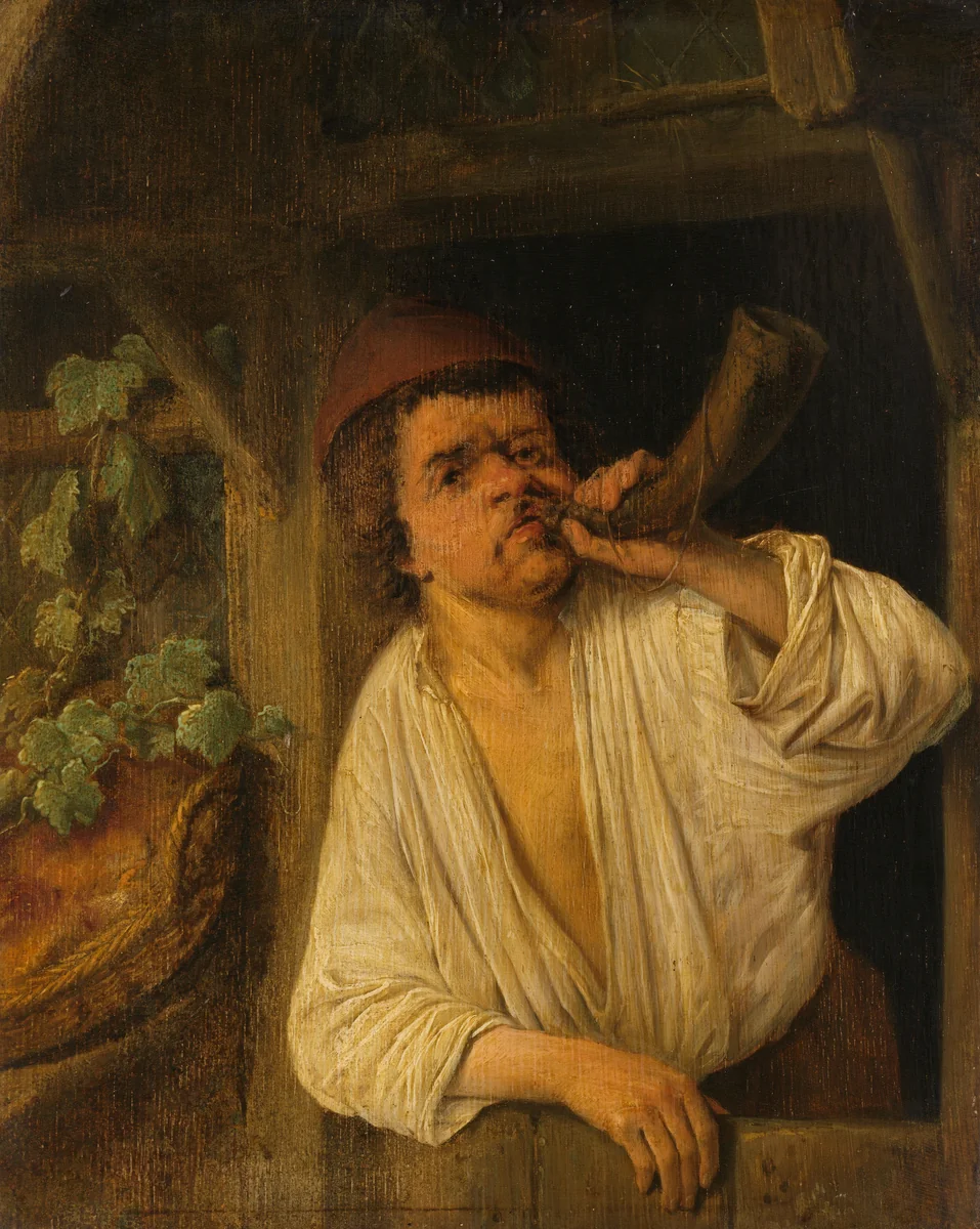 A Baker Sounding his Horn by Adriaen van Ostade, painting, 1648