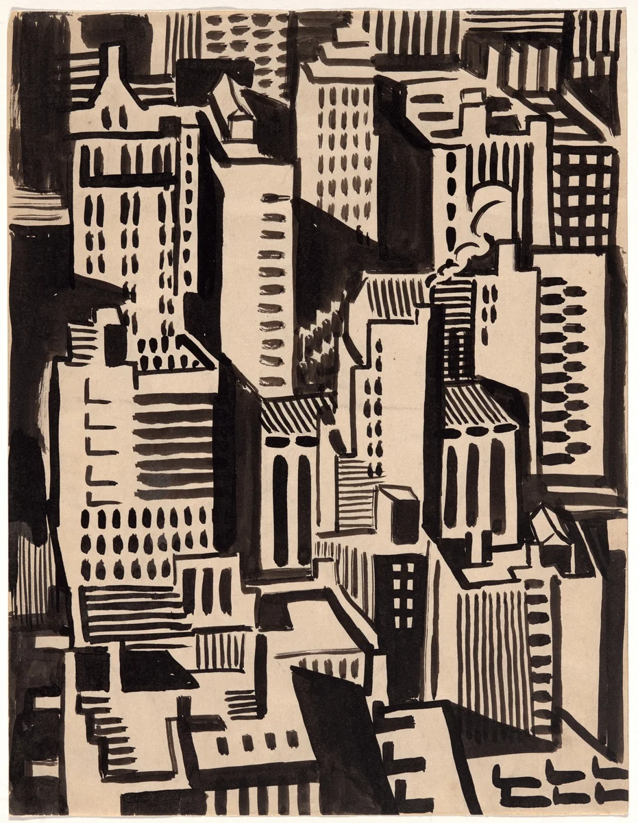 Cityscape by Jan Matulka, drawing, 1925
