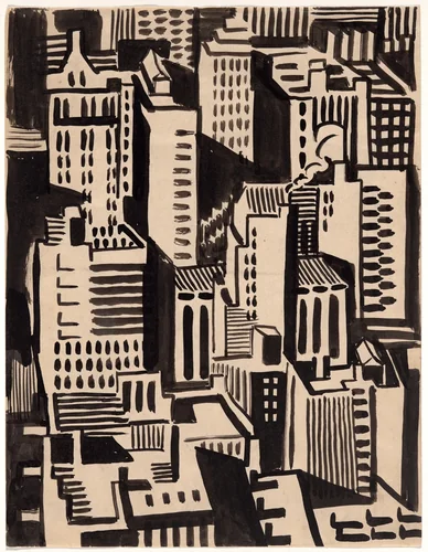 Cityscape by Jan Matulka, drawing, 1925