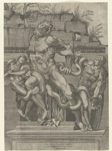 Laocoön en zijn zonen by Unknown, print, 1548