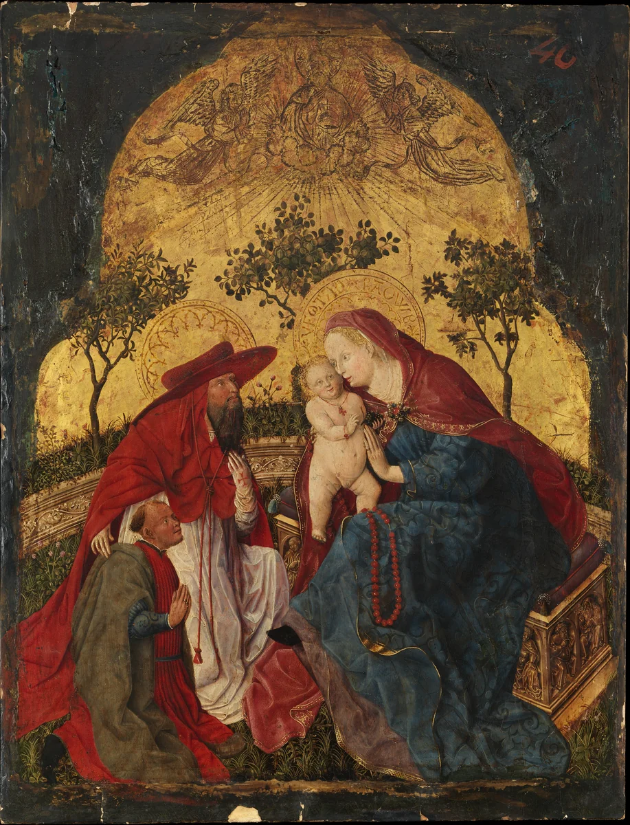 Virgin and Child with a Donor Presented by Saint Jerome by Master of the Munich Bavarian Panels, painting, 1448-1453