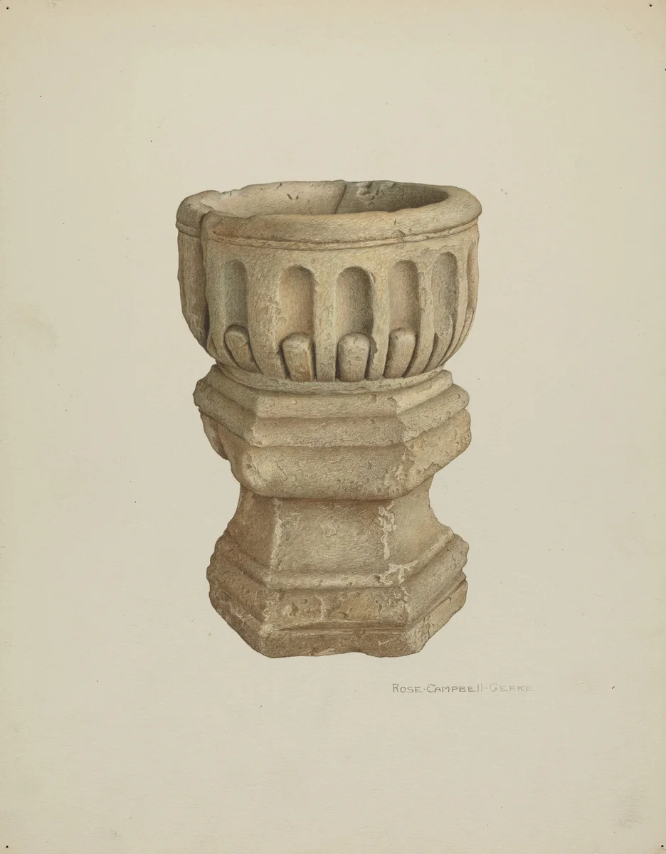 Stone Baptismal Font by Rose Campbell-Gerke, index of american design, 1940