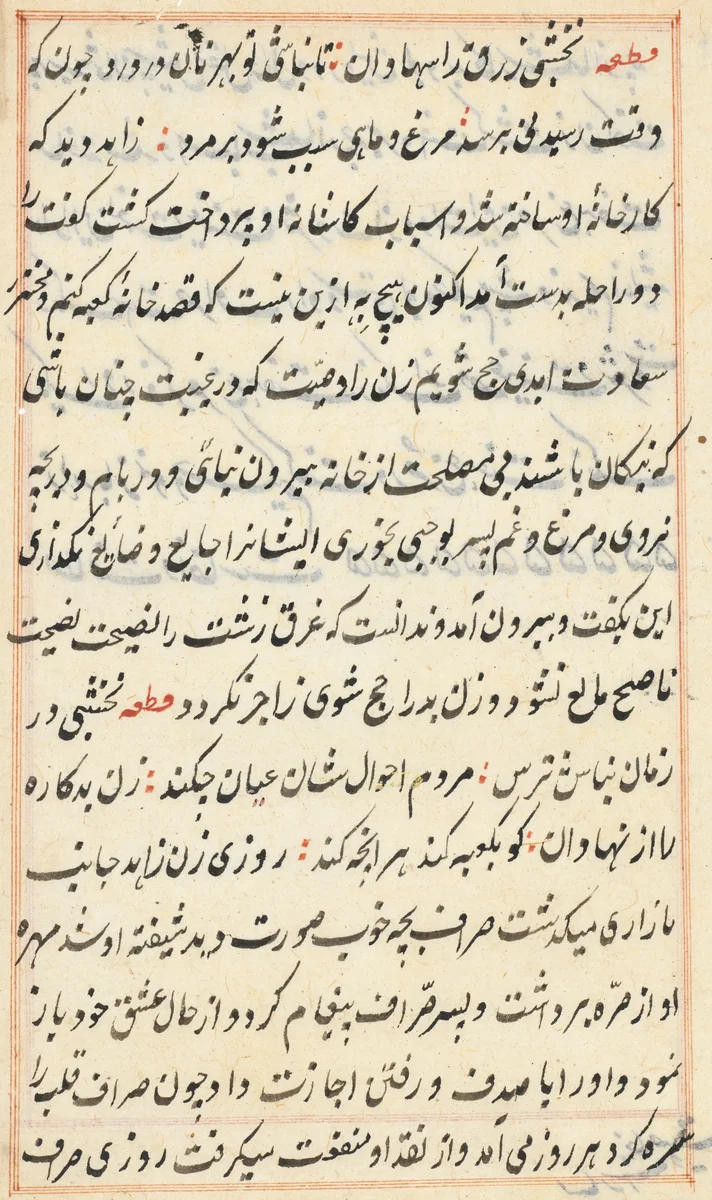 Page from Tales of a Parrot (Tuti-nama): text page by Unknown, painting, 1555-1565