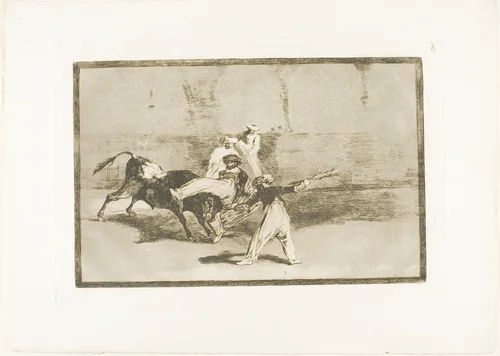 A Moor Caught by the Bull in the Ring, plate 8 from The Art of Bullfighting by Francisco José de Goya, print, 1814-1816
