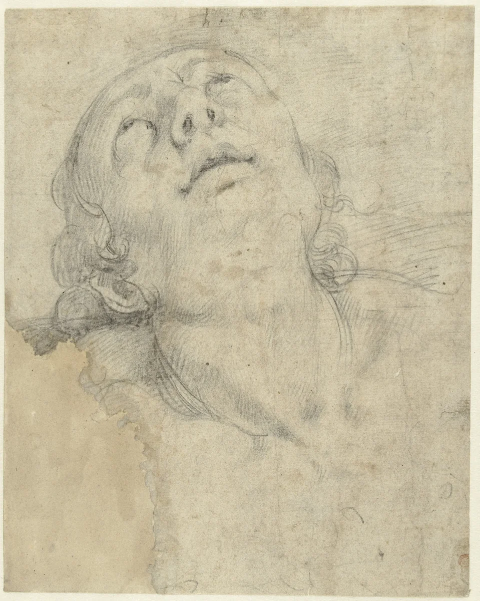 Hoofd van een opziende man by Unknown, drawing, 1578-1640