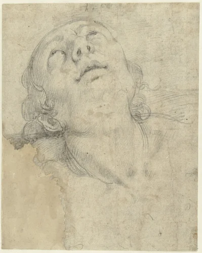 Hoofd van een opziende man by Unknown, drawing, 1578-1640