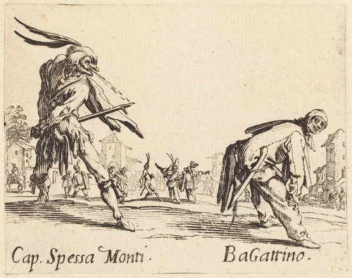 Cap. Spessa Monti and Bagattino by Jacques Callot, print, 1622