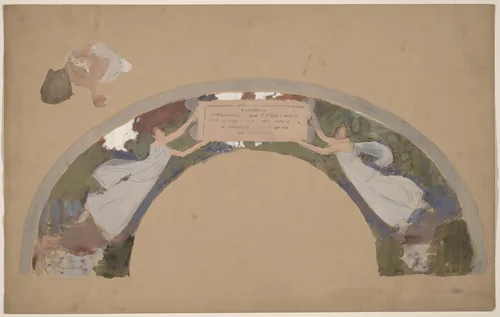 Study of Two Female Figures in Arched Border by Charles Sprague Pearce, drawing, 1890-1897