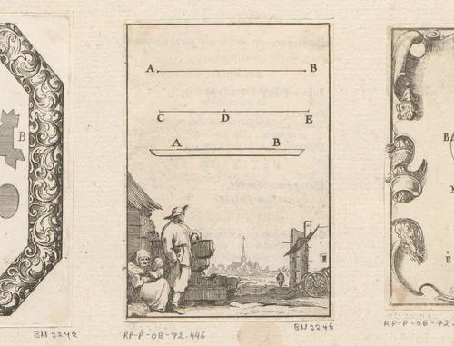 Dorpsgezicht met vrouw, man en kind en gedefinieerde lijnen by Sébastien Leclerc, print, 1669