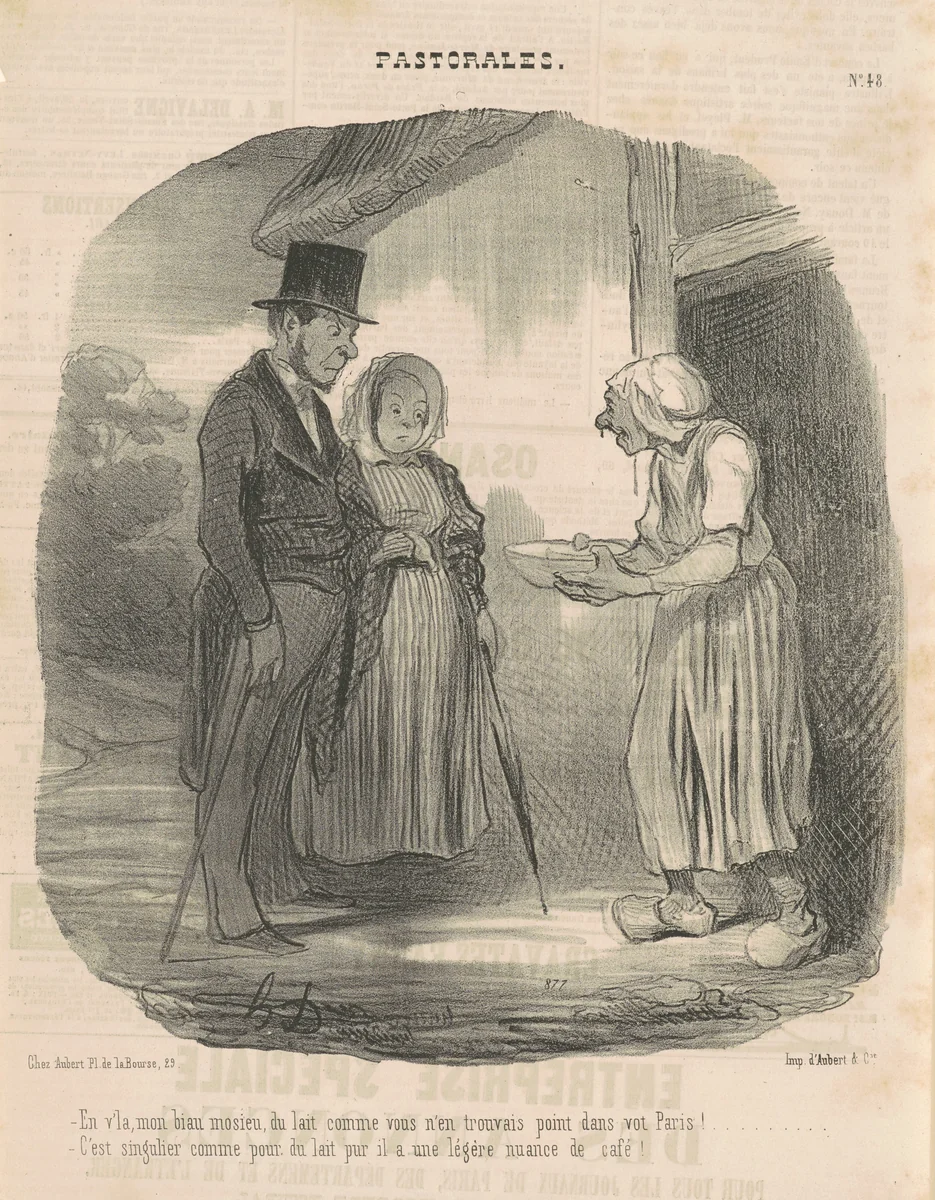 Femme de lettre humanitaire se livrant sur l'homme ... by Honoré Daumier, print, 1844