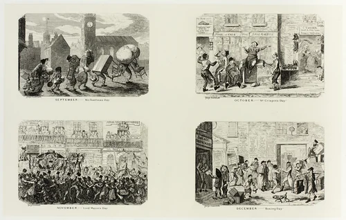 September – "Michaelmas Day" from George Cruikshank's Steel Etchings to The Comic Almanacks: 1835-1853 (top left) by George Cruikshank, print, 1836