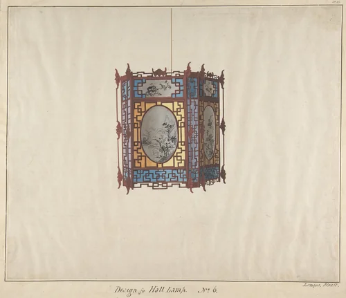 Design for a Hall Lamp No.6 by Lamqua, drawing, 1840-1850