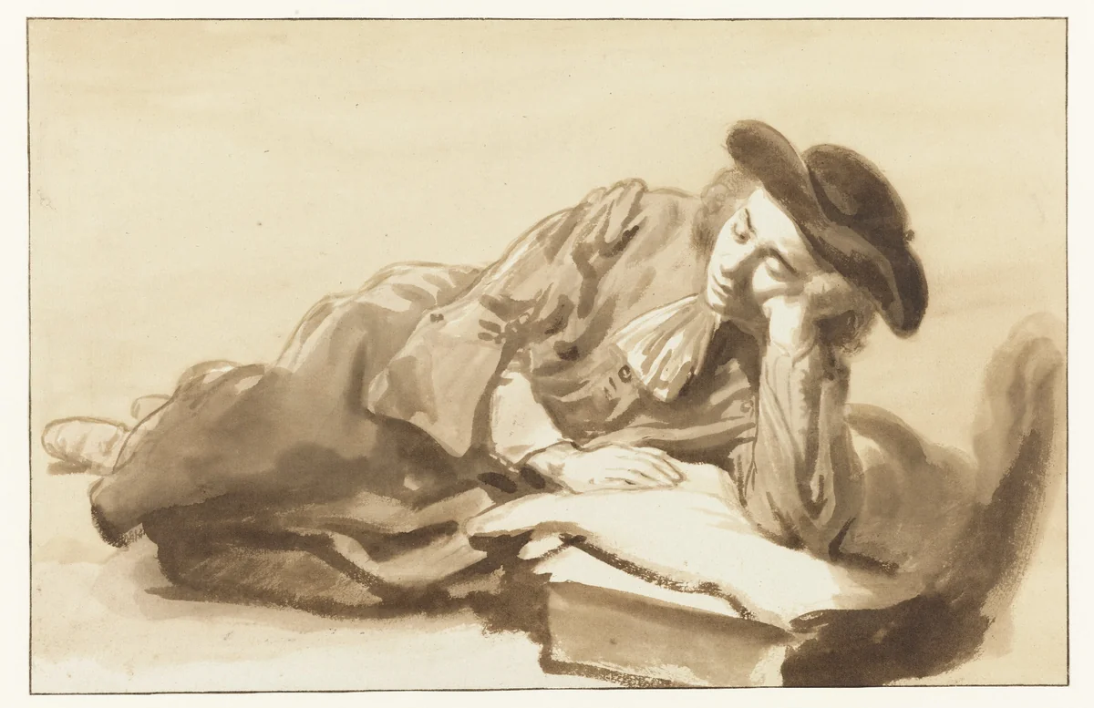 Liggende jongen by Gerbrand van den Eeckhout, drawing, 1653-1657