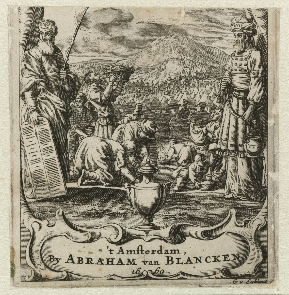 De inzameling van het manna by anonymous, print, 1669