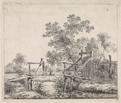 Landschap met visser by Johannes Christiaan Janson, print, 1778-1823