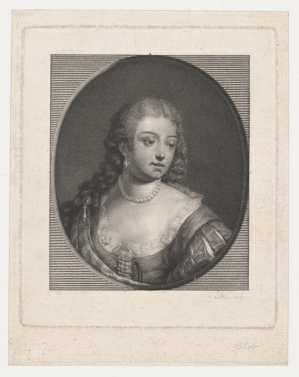 Portrait of Woman with Pearls, after Schalcken by Maurice Blot, print, 1780-1781