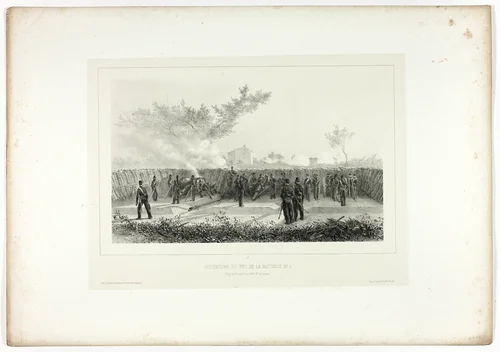 Battery No.1 opens fire, from Souvenirs d’Italie: Expédition de Rome by Denis Auguste Marie Raffet, print, 1854