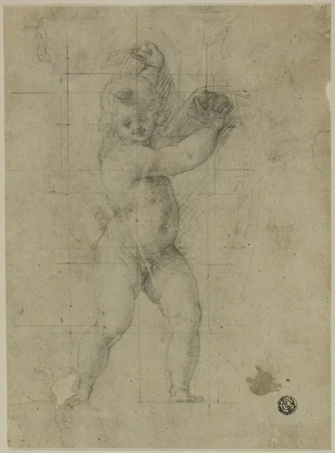 Putto with Raised Arms by Cristofano Roncalli, drawing, 1580-1590