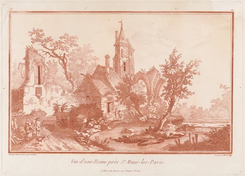 Vue d’une Ruine près St. Maur-les-Paris (View of a Ruin near St. Maur-les-Paris) by Louis Le Sueur, print, 1767-1777