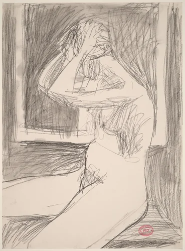 Untitled [woman arranging her hair before a frame] by Richard Diebenkorn, drawing, 1955-1967