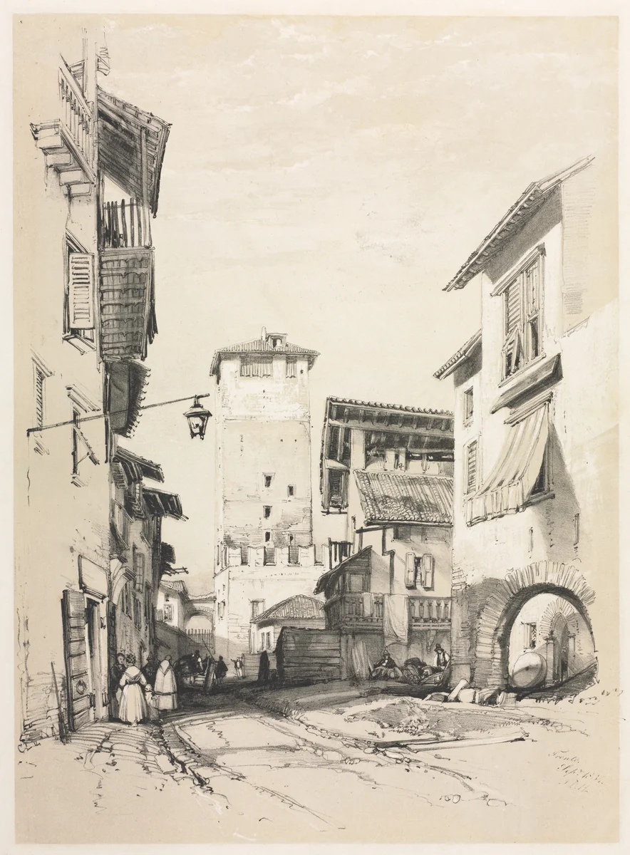 Sketches at Home and Abroad: Trento by James Duffield Harding, print, 1834