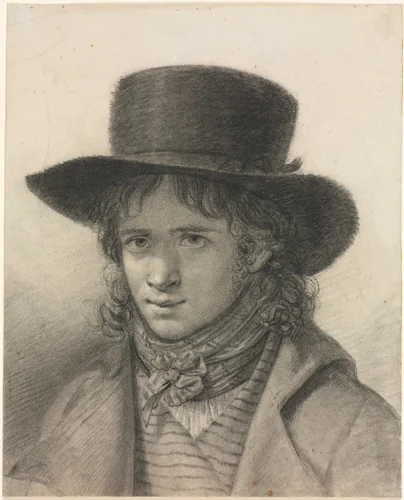 Self-Portrait in a Hat by Anne-Louis Girodet, drawing, 1785-1795