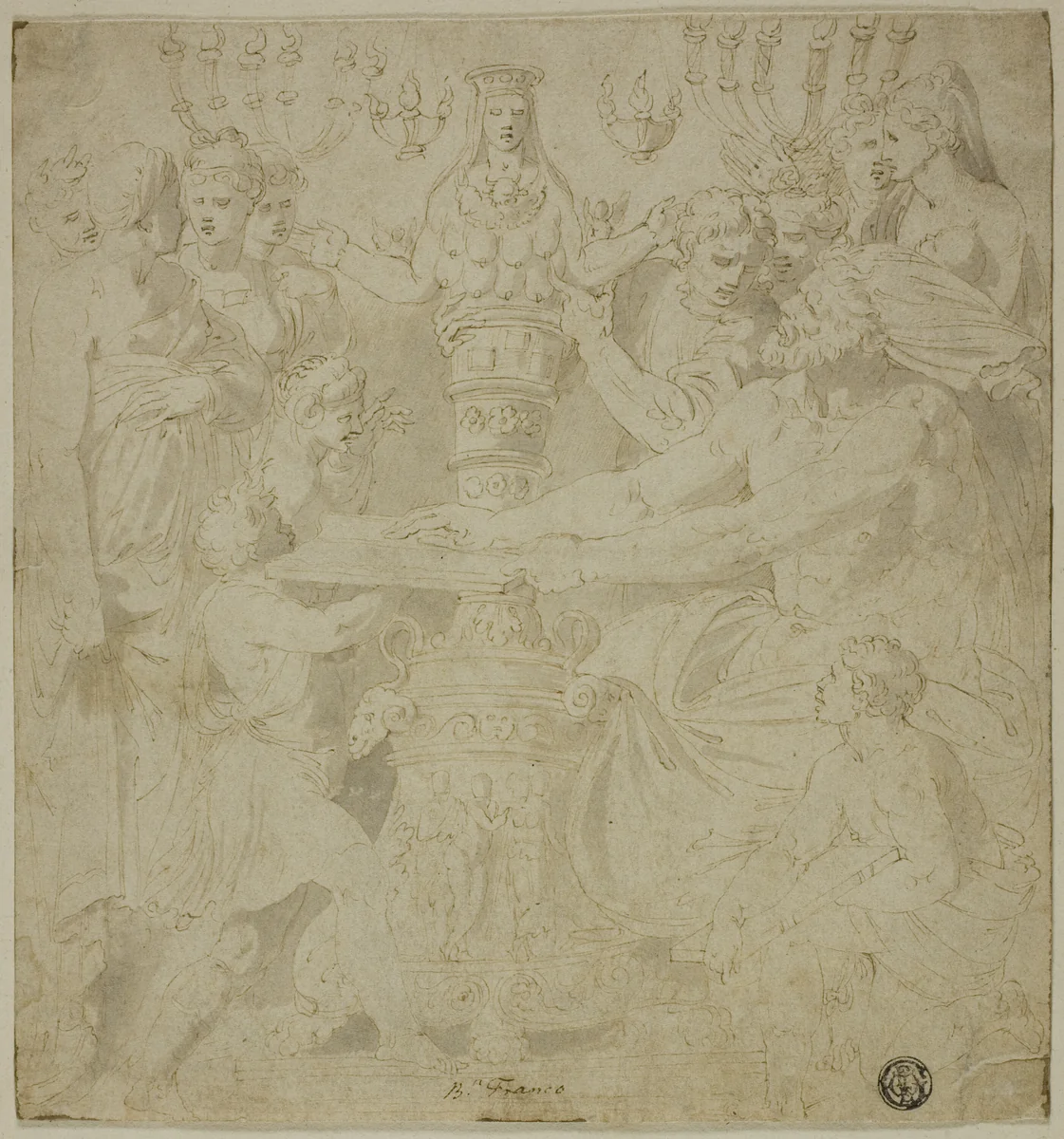 Oracle and Worshippers before the Statue of Artemis of Ephesus by Battista Franco, drawing, 1530-1561