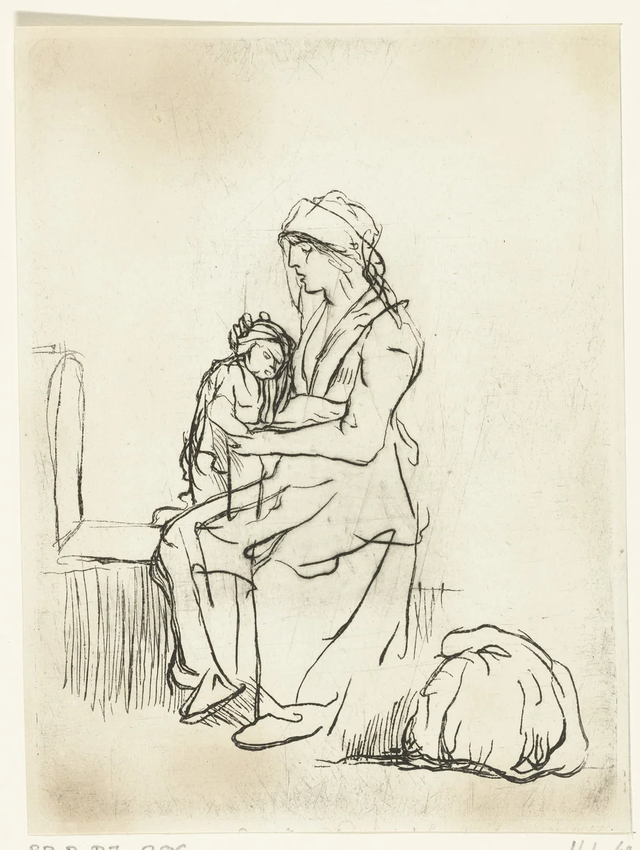 Moeder met kind op haar schoot by Ernst Willem Jan Bagelaar, print, 1798-1837