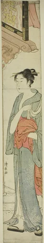 Woman Walking under a Store Sign by Torii Kiyonaga (鳥居清長), print, 1779-1789