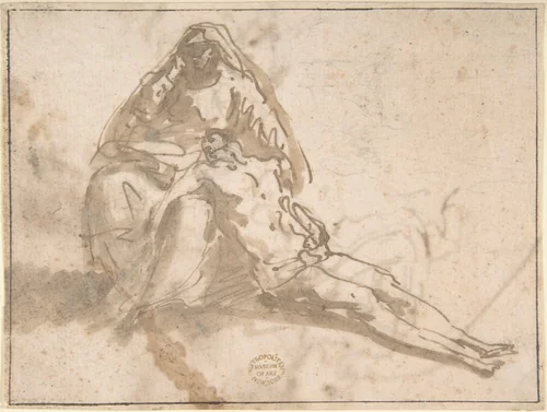 Pietà (recto); Sketches of Kneeling Figures, Putto (verso) by Domenico Mondo, drawing, 1760-1806