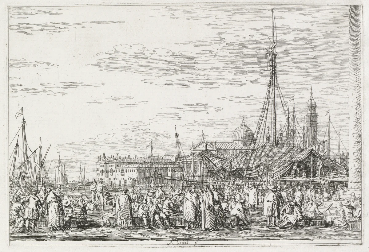 Views: The Market on the Molo by Antonio Canaletto, print, 1735-1746