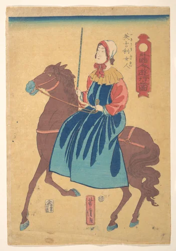 Englishmen Woman on Horseback by Utagawa Yoshitora (歌川芳虎), print, 1861