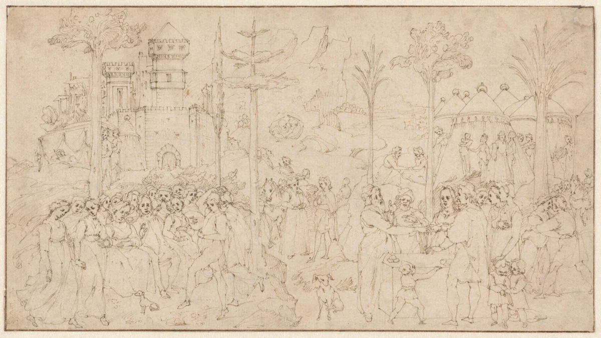 Bruiloft van Jacob en Rachel by Andrea Boscoli, drawing, 1593-1594