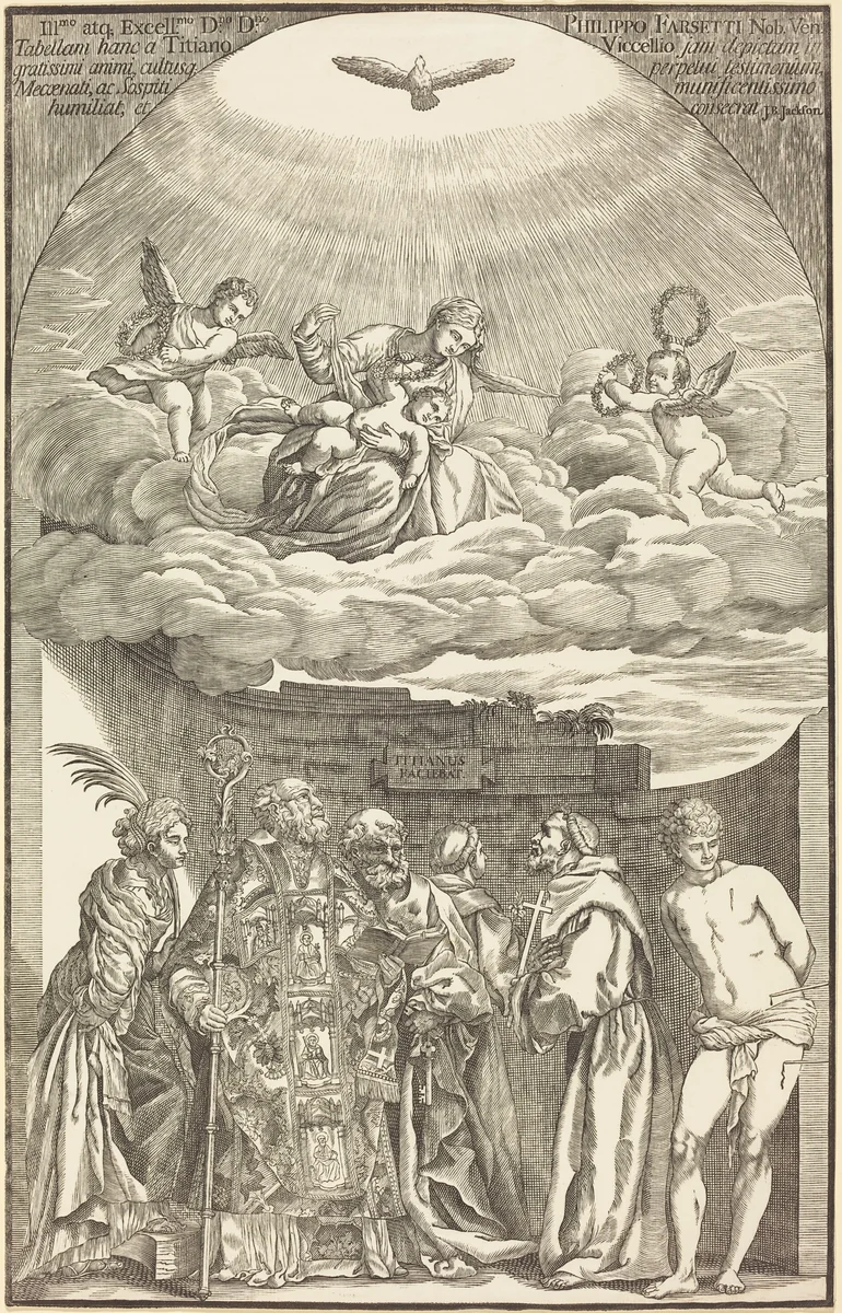 The Virgin in Clouds and Six Saints by John Baptist Jackson
Titian, print, 1742