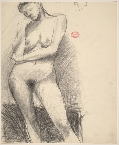 Untitled [standing nude resting her head on her right hand] by Richard Diebenkorn, drawing, 1955-1967