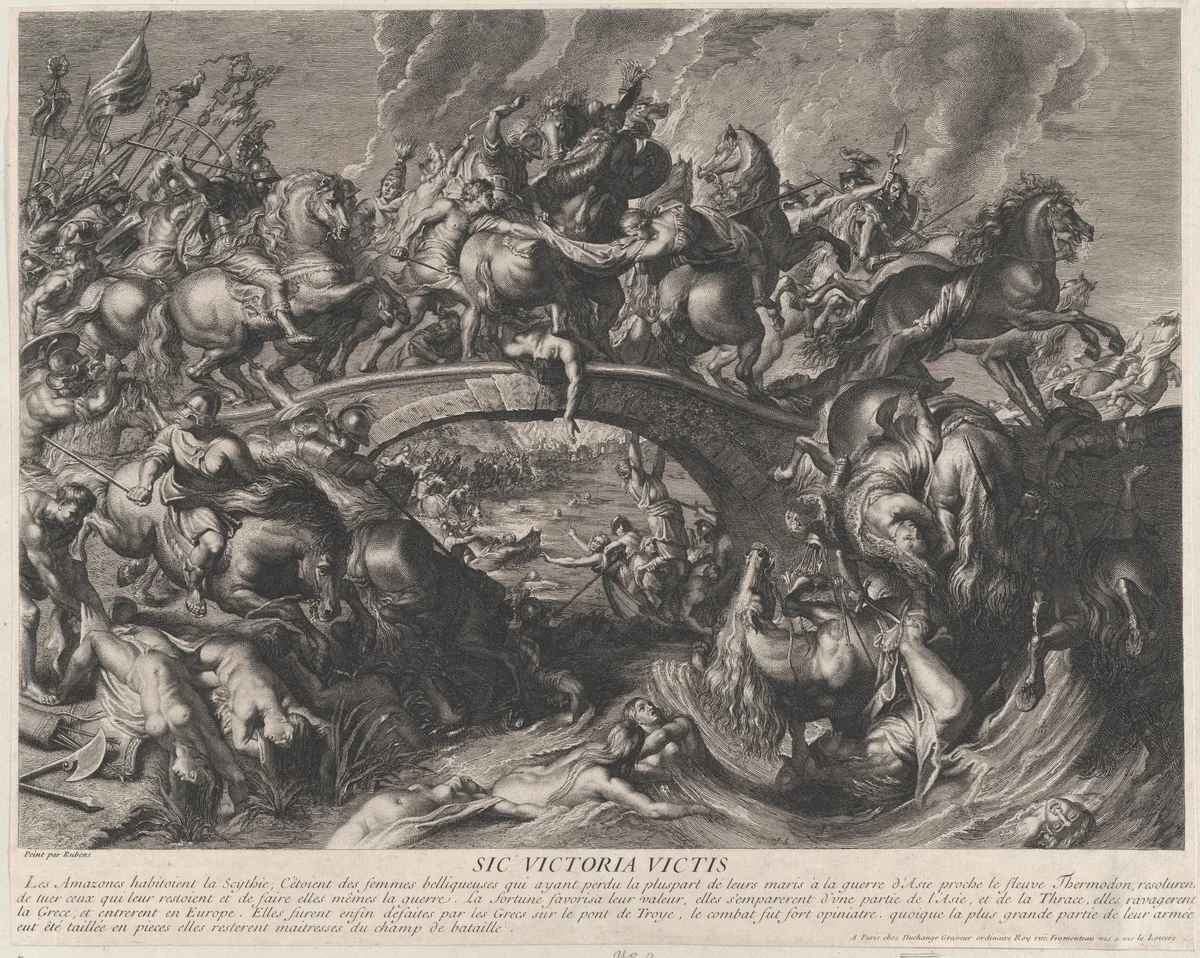 The Battle of the Amazons by Gaspard Duchange, print, 1695-1705