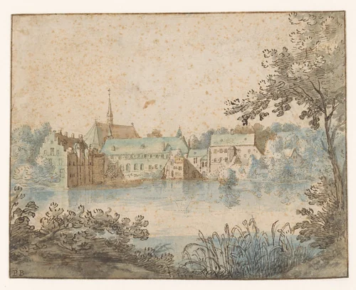 Gezicht op de priorij van Groenendaal bij Brussel by anonymous, drawing, 1600-1650