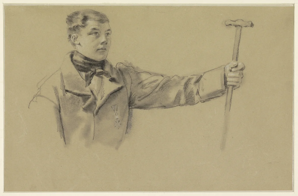 Jonge soldaat met een kruk in zijn hand by Jacob Joseph Eeckhout, drawing, 1803-1861