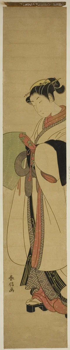 Young Woman Dressed as a Mendicant Monk by Suzuki Harunobu (鈴木春信), print, 1765-1770