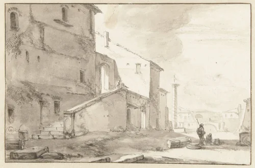 Italiaans stadsgezicht by Thomas Wijck, drawing, 1626-1677