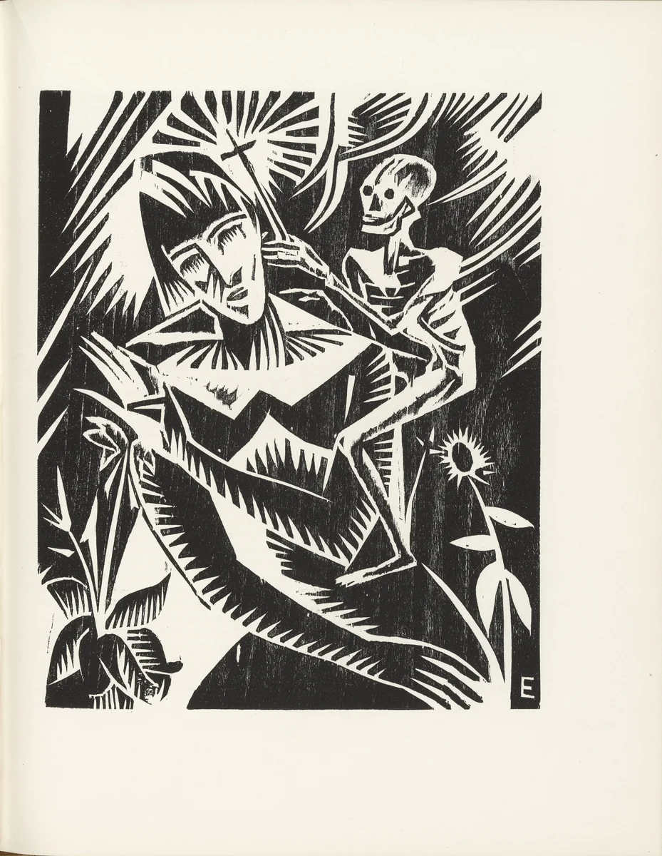 The Nun and Death (Die Nonne und der Tod) (plate, page 71) from the periodical Münchner Blätter für Dichtung und Graphik, vol. 1, no. 5 (May 1919) by Josef Eberz, periodical, 1919