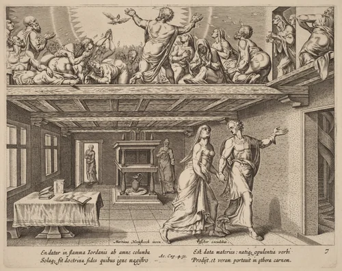 And They were All Filled with the Holy Ghost by Philip Galle, print, 1537-1612