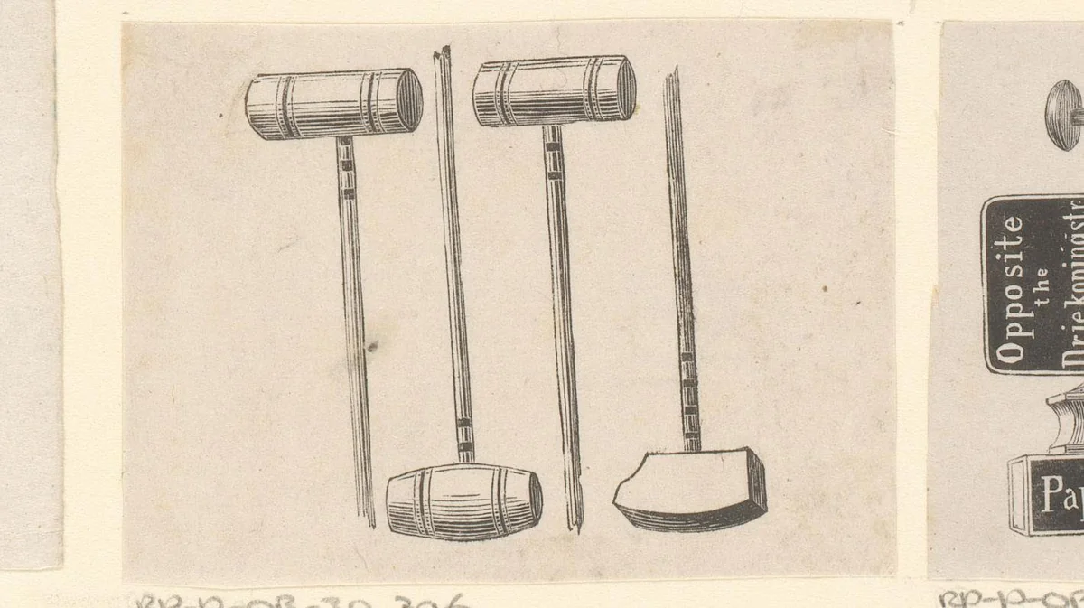 Vier verschillende hamers by Isaac Weissenbruch, print, 1836-1912
