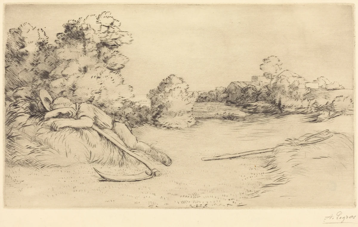 Siesta of a Harvester (Sieste d'un faucheur) by Alphonse Legros, print, 1837-1911