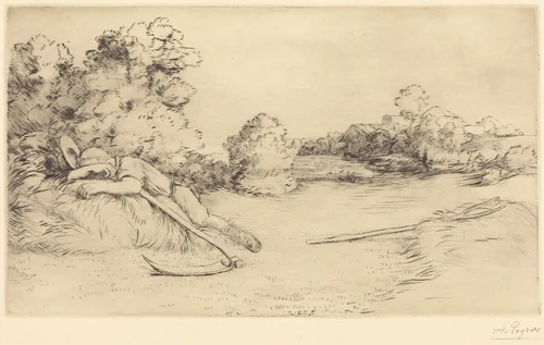 Siesta of a Harvester (Sieste d'un faucheur) by Alphonse Legros, print, 1837-1911