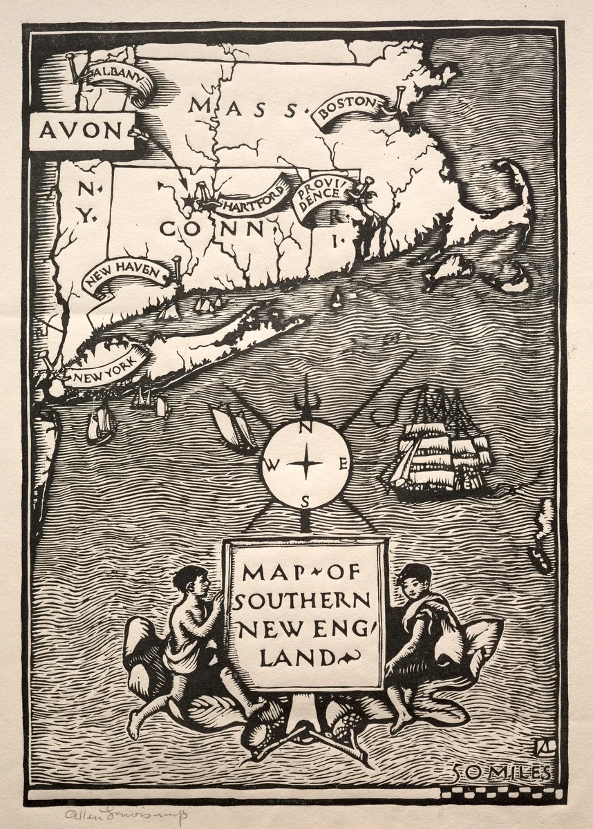 Map of Southern New England by Arthur Allen Lewis, print, 1900-1926