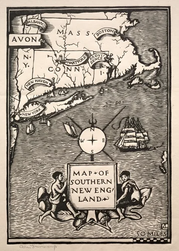 Map of Southern New England by Arthur Allen Lewis, print, 1900-1926