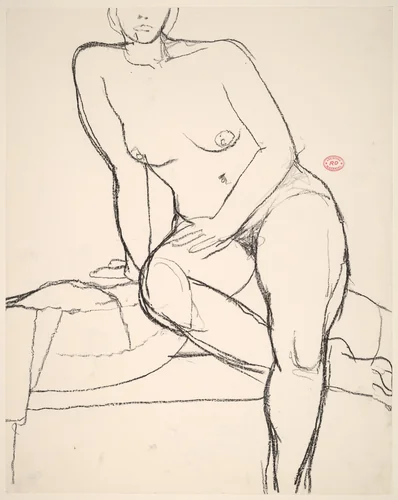 Untitled [seated nude leaning on her right arm] by Richard Diebenkorn, drawing, 1955-1967