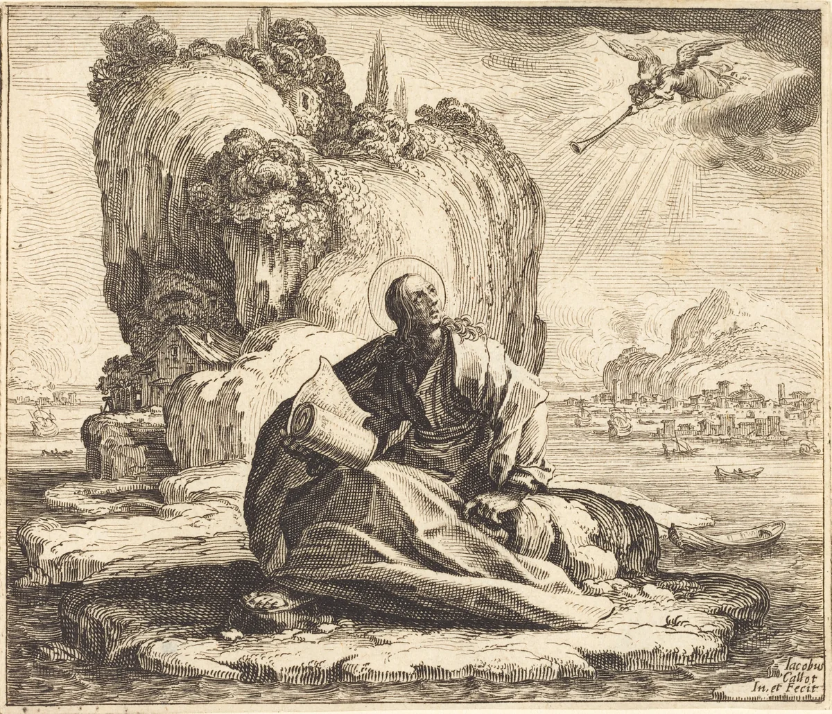 Saint John on the Isle of Patmos by Jacques Callot, print, 1625