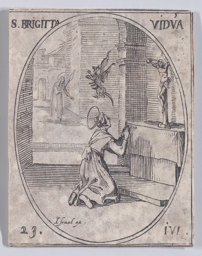 Ste. Brigitte de Suède, veuve (St. Bridget of Sweden, Widow), July 23rd, from "Les Images De Tous Les Saincts et Saintes de L'Année" (Images of All of the Saints and Religious Events of the Year) by Jacques Callot, print, 1636